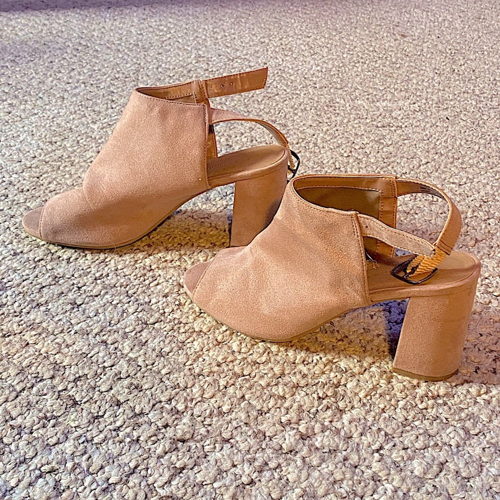 CL by Laundry Peep Toe Booties Heels | Size 9 | Suede Exposed Heel